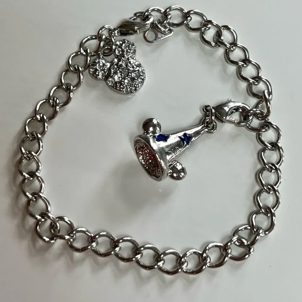 Disney Parks Silver Rhinestone Fantasia Sorcerer Hat Mickey Mouse Charm Bracelet